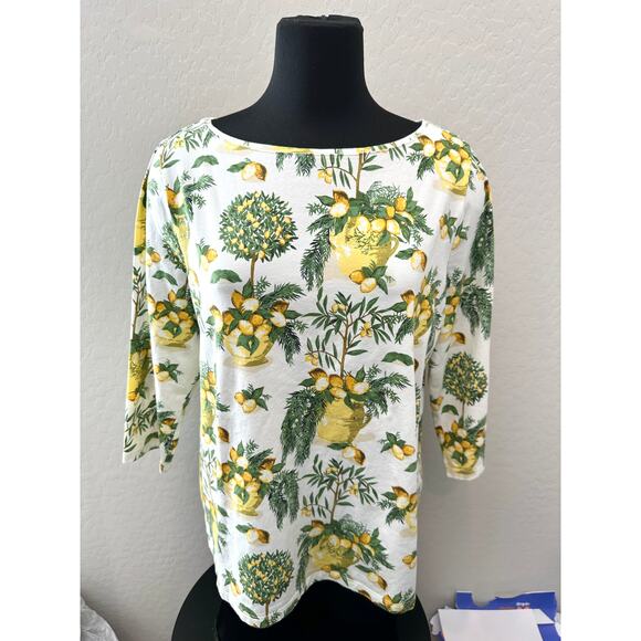 TALBOTS | Plus Size Petite Lemon Tree Print Shirt Top Cotton Blend | Size 2X - Picture 2 of 6